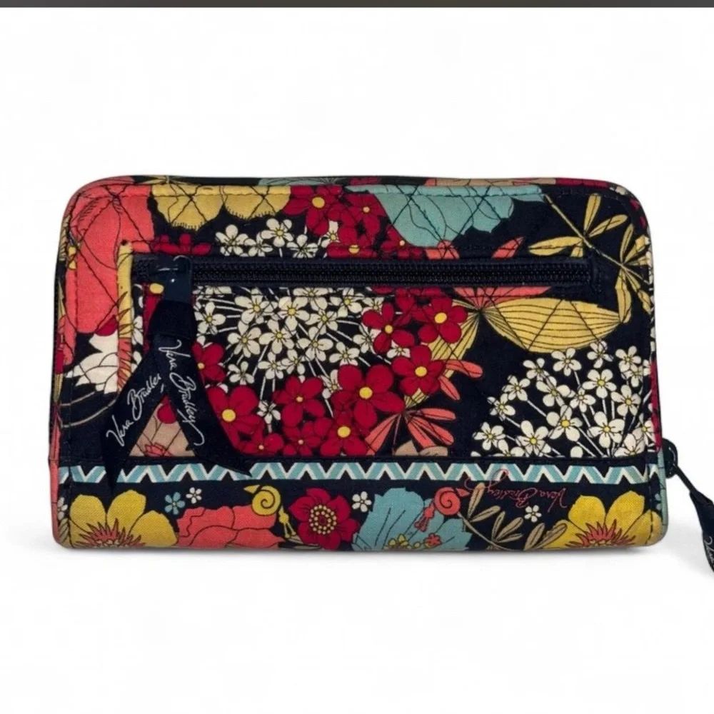 Vera Bradley Navy Multi Floral Zip-Around Wallet Happy Snails Retired - Picture 2 of 6
